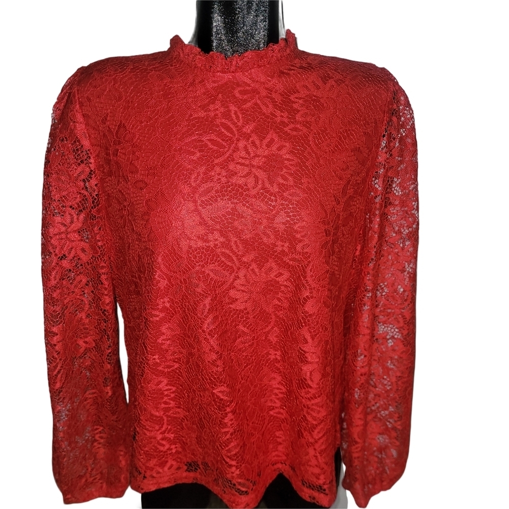 Lauren Taylor Red Lace Blouse Size XL